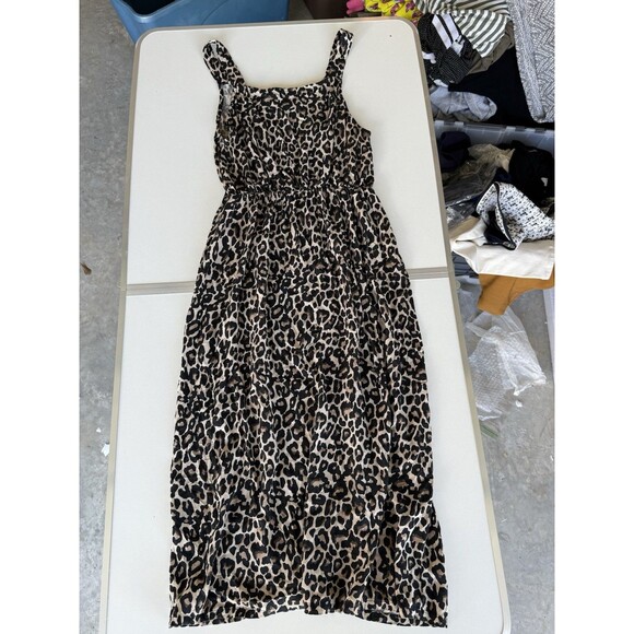 Vero Moda Cheetah Leopard Animal Print Midi Dress Side Slit Spaghetti Strap - Picture 1 of 4